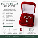 ￼Kit Colar Prata 925 Legítima + Brincos Feminino Coração Zircônia Caixa Presente Ponto de Luz