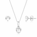 ￼Kit Colar Prata 925 Legítima + Brincos Feminino Coração Zircônia Caixa Presente Ponto de Luz