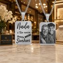 ￼ Colar Cordão Corrente Gravação Foto Família Amor Avó Pai Mãe Casal Masculino Feminino Aço Inox